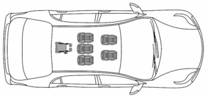 (Véhicule) 5 places assises + 1 fauteuil roulant