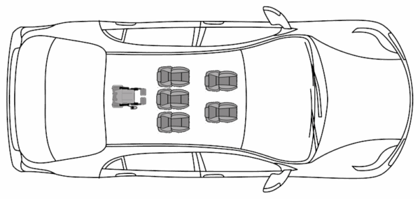(Véhicule) 5 places assises + 1 fauteuil roulant